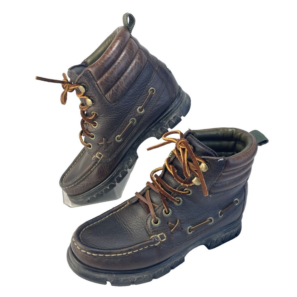 Ralph Lauren Women's 6B Leather Ankle Boot Lace Up w/ Moc Toe Boat Shoe Style